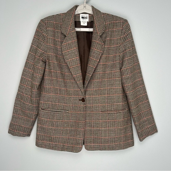 Vintage Jackets & Blazers - Vintage Fay Leslie Blazer Womens Plaid Size 6P Brown Jacket